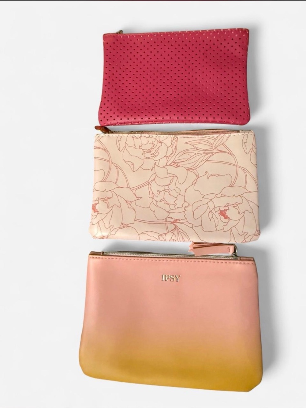 IPSY Pink Ombre Zip Pouch Trio - Set of 3